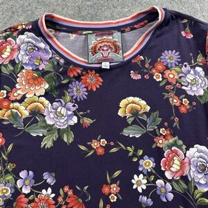 Johnny Was T-Shirt Large Purple Floral Print Short Sleeve Stretch All Over Print